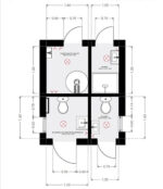 Ausgestatteter Sanitärcontainer mit barrierefreiem WC (Behindertentoilette) – Bild 13